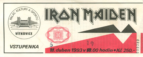 vstupenka 1993 - Iron Maiden