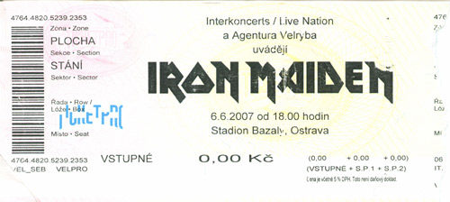 vstupenka 2007 - Iron Maiden